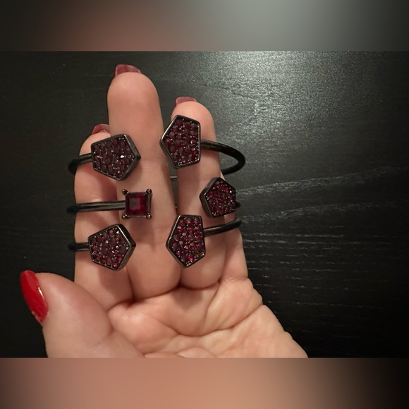 Guess Gunmetal & Ruby Bangle Cuff Bracelet Set - Picture 6 of 9